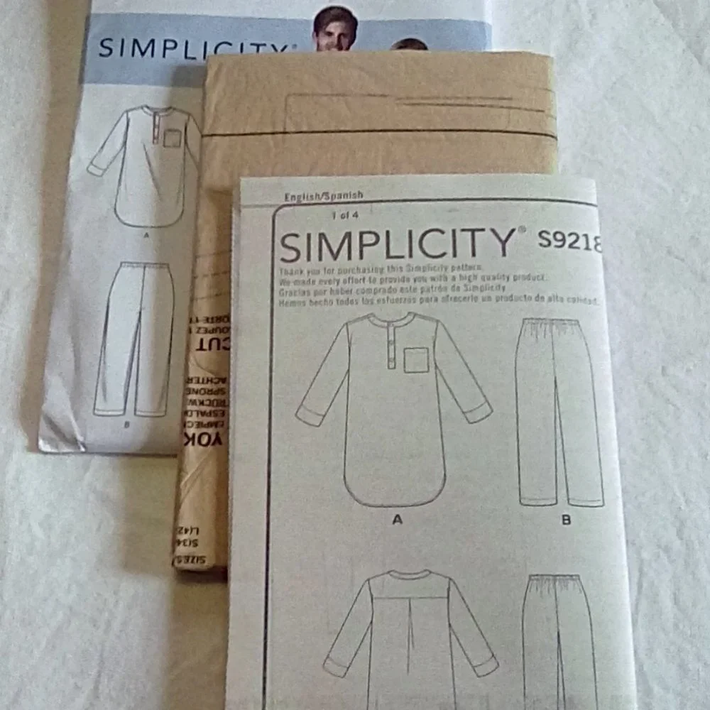 Simplicity S9218 Easy-to-Sew Unisex Pajamas S-XL